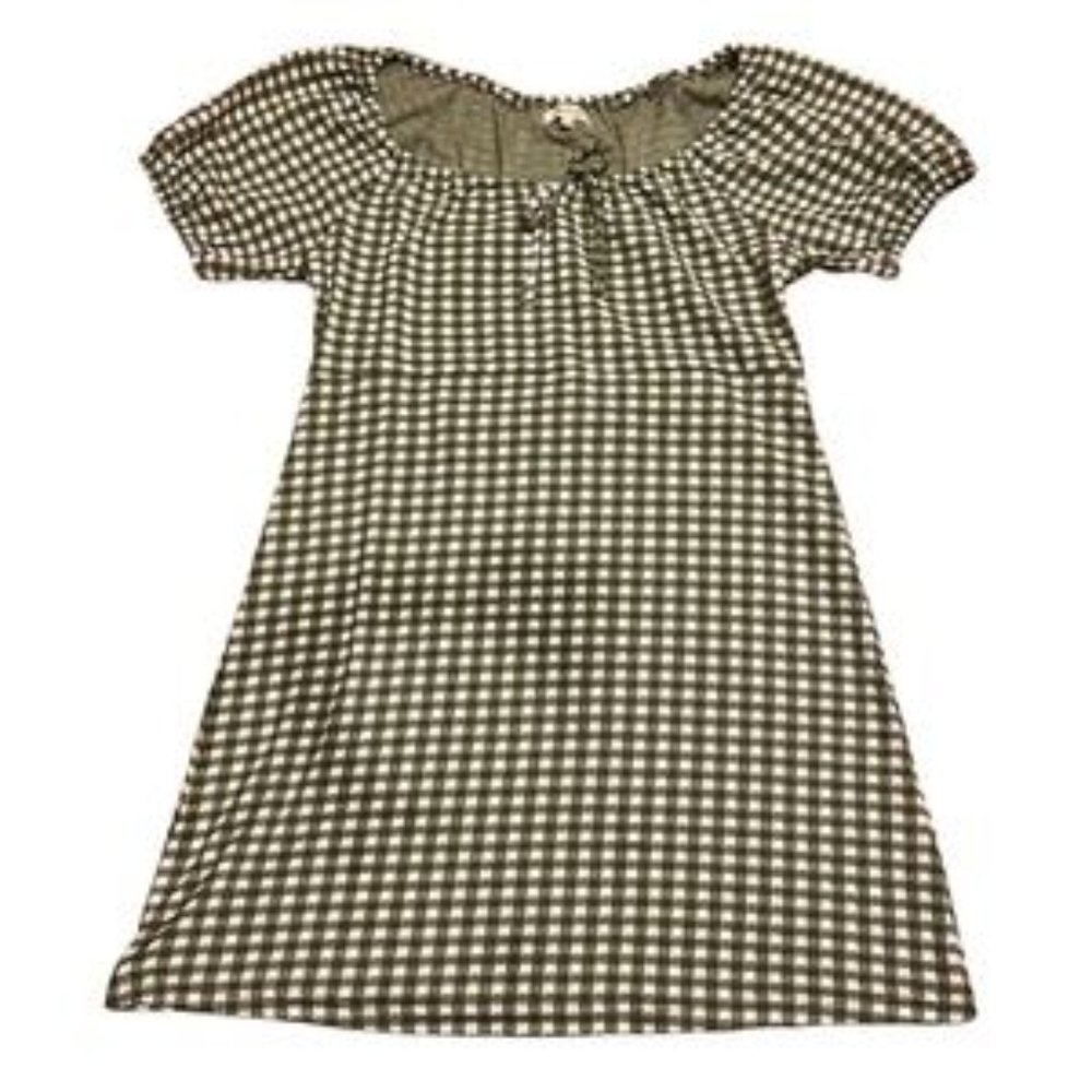Jacquard Puff-Sleeve Mini Dress in Gingham Check size L